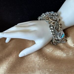 Multi Strand Chain Bracelet Assemblage Art Repurposed OOAK Collage Bling 6.75